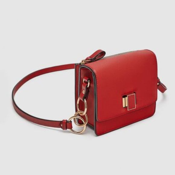 ZARA TRF Red Crossbody Bag Purse Gold Hardware